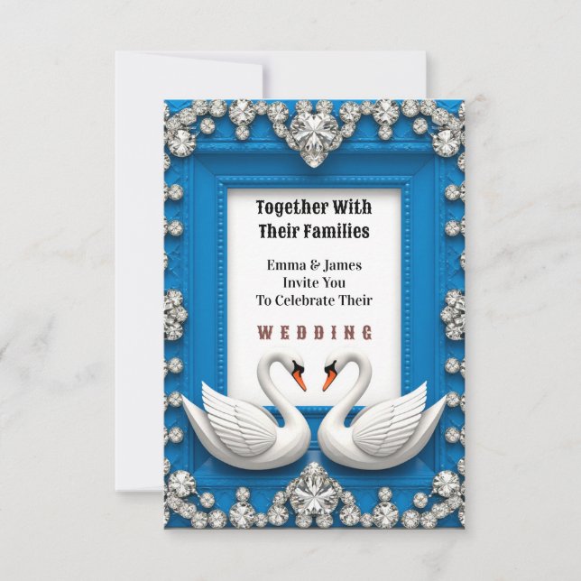 Convites 💍 Diamante Cisne Coração Moldura Romântico (Frente)