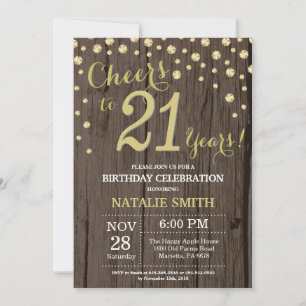 Convites Diamante de aniversário de 21 anos Dourado da Mad