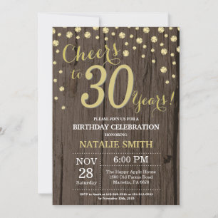 Convites Diamante de aniversário de 30 anos Dourado da Mad