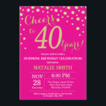 Convites Diamante de aniversário de 40 anos de Surpresa Ros<br><div class="desc">Convite para aniversário de 40 anos de surpresa com tela de fundo de diamante rosa quente e brilhante Dourado. Dourado Confetti. Aniversário Adulto. Homens ou Mulheres Aniversário.
Para mais personalização,  clique no botão "Personalizar" e use a ferramenta design para modificar este modelo.</div>