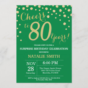Convites Diamante de aniversário do 80 de Surpresa Verde e
