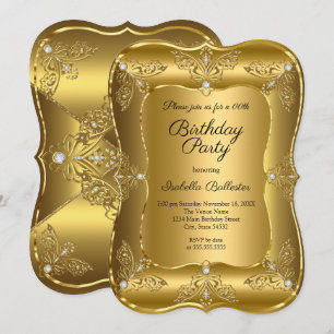 Convites Diamante de Elite Dourada da Festa de aniversário 
