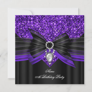 Convites Diamante de Festa de Aniversário Brilho Preto Roxo