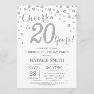 Convites Diamante de Glitter Silver 20 Surpresa