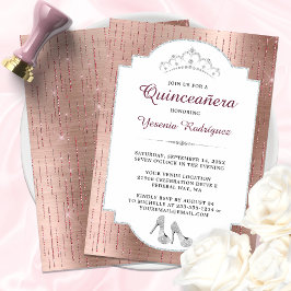 Convites Diamante de Sparkle rosa Dourado Tiara Quinceañera