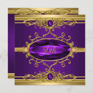 Convites Diamante Dourado Roxo da 50ª Festa de aniversário