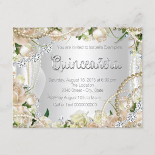 Convites Diamante e Pearl Rosa Quinceanera