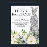 Convites Diamante Floral Branco e marinho 50º Aniversário<br><div class="desc">Marinho & White Floral Diamond Dress 50º Convite de aniversário Ver coleção correspondente em Niche e Nest Store Muitos obrigados</div>