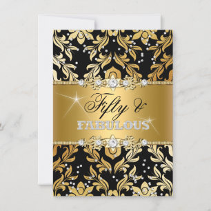 Convites Diamante Floral Damasco Dourado Cinquenta e Fabulo
