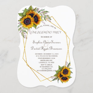 Convites Diamante geométrico Dourado Festa de noivado Sunfl