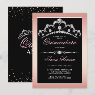 Convites Diamante Moderno Tiara Black Pink QUINCEAÑERA