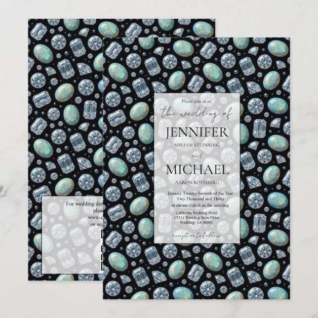 Convites Diamante + Opalas Formal | Casamento com QR Code d (Frente/Verso)
