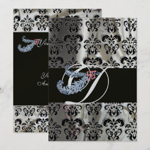 CONVITES DIAMANTE PENA DE SEDA PRETA DAMASCO MONOGRAMA