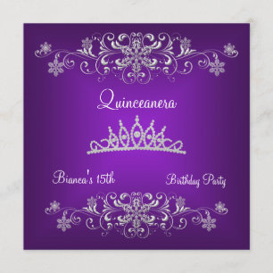 Convites Diamante Preto Roxo 15 de Quinceanera Tiara