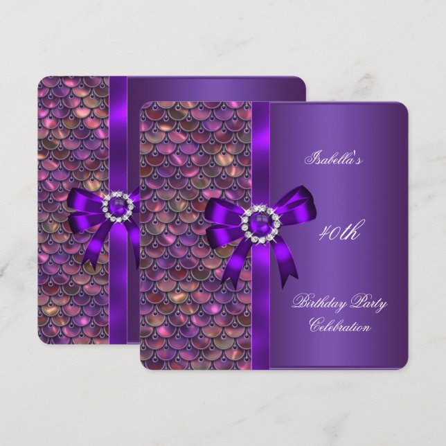 Convites Diamante Puro, Rosa, Sequins do aniversário de 40  (Frente/Verso)