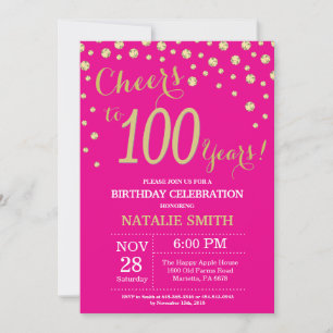 Convites Diamante Rosa Quente e Dourado para Aniversário de