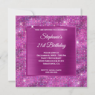 Convites Diamante Roxo Cor-de-rosa Folheado Aniversário de