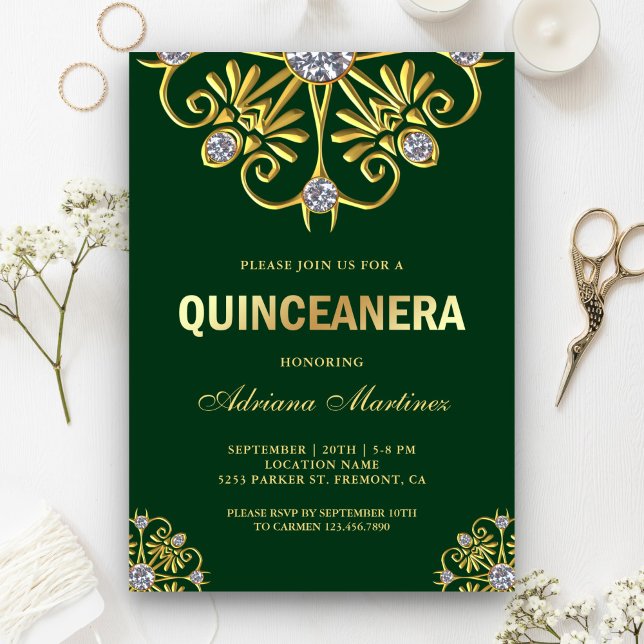 Convites Diamante Verde Dourado Mandala Quinceanera (Criador carregado)