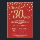 Convites Diamante vermelho e aniversário de 30 anos Dourado<br><div class="desc">aniversário de 30 anos com Fundo de Diamante Vermelho e Dourado. Dourado Confetti. Aniversário Adulto. Homens ou Mulheres Aniversário. Para mais personalização,  clique no botão "Personalizar" e use a ferramenta design para modificar este modelo.</div>