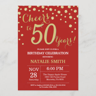 Convites Diamante Vermelho e Dourado 50º Aniversário