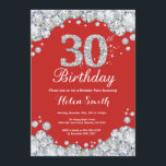 Convites Diamante Vermelho e Prateado do aniversário de 30<br><div class="desc">Convite para aniversário de 30 anos. Diamante Red e Silver Rhinestone. Convite para o Elegante Birthday Bash. Aniversário Adulto. Aniversário das mulheres. Homens Aniversário.
Para mais personalização,  clique no botão "Personalizar" e use a ferramenta design para modificar este modelo.</div>