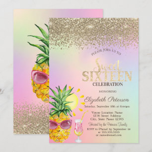 Convites Diamantes,Abacaxi,Coquetel Holográfico Sweet 16