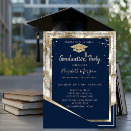 Convites Diamantes Azuis Marinho Dourado Grad Cap Mármore G
