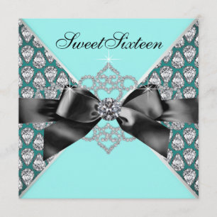 Convites Diamantes Azul Negro Negro Doce 16 Festa de aniver