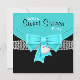 Convites Diamantes Azul Turquesa Preto Branco Festa Sweet 1