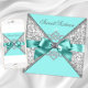 Convites Diamantes Brancos Azul Azul Doce 16 Festa de anive (Teal blue silver sweet sixteen invitation with pretty diamonds and bow. Any number or event.)