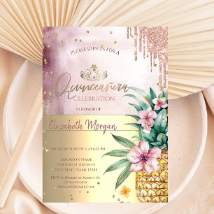 Convites Diamantes,Brilho de Ouro Rosa em Gotas,Abacaxi