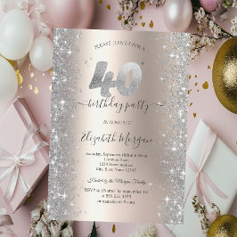 Convites Diamantes Brilho de Prata Festa de 40 Anos Marfim