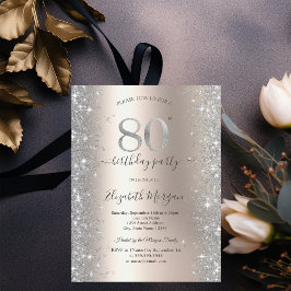 Convites Diamantes Brilho de Prata Festa de 80 Anos Marfim