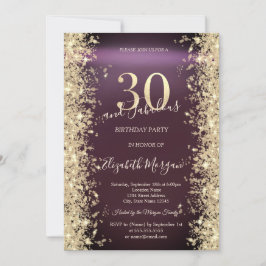 Convites Diamantes Brilho Dourado Bordeaux 30º Aniversário