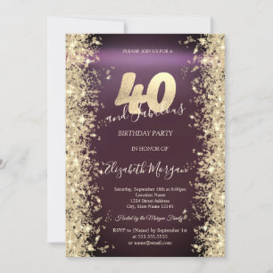 Convites Diamantes Brilho Dourado Borgonha 40º Aniversário
