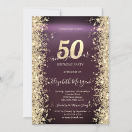 Convites Diamantes Brilho Dourado Borgonha 50º Aniversário