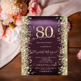 Convites Diamantes Brilho Dourado Borgonha 80º Aniversário