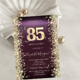 Convites Diamantes Brilho Dourado Borgonha 85º Aniversário