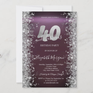 Convites Diamantes Brilho Prateado Borgonha 40º Aniversário