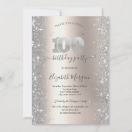 Convites Diamantes Brilho Prateado Marfim 100º Aniversário