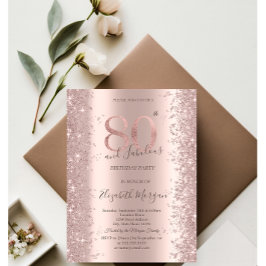 Convites Diamantes Brilho Rose Gold Aniversário de 80 Anos
