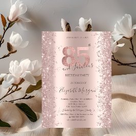 Convites Diamantes Brilho Rose Gold Aniversário de 85 Anos