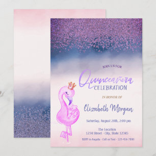 Convites Diamantes,Coroa de Flamingo Rosa Ombre Quinceañera