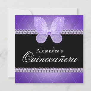 Convites Diamantes de Borboleta Purple Quinceanera