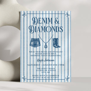 Convites Diamantes de Denim Cowgirl Costeira Esmerada Listr
