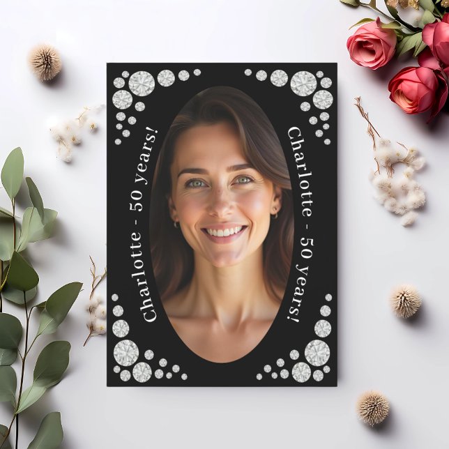 Convites Diamantes de foto preta aniversário (Criador carregado)