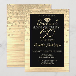 Convites Diamantes de Ouro Chic Aniversário de Casamento
