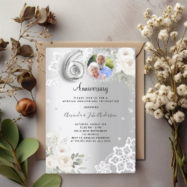 Convites Diamantes de prata florais 60 anos de casamento