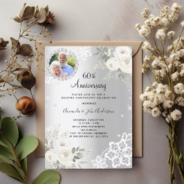 Convites Diamantes de prata florais 60 anos de casamento