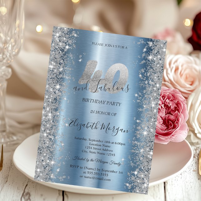 Convites Diamantes de Prata Sparkle aniversário de 40 anos  (Criador carregado)